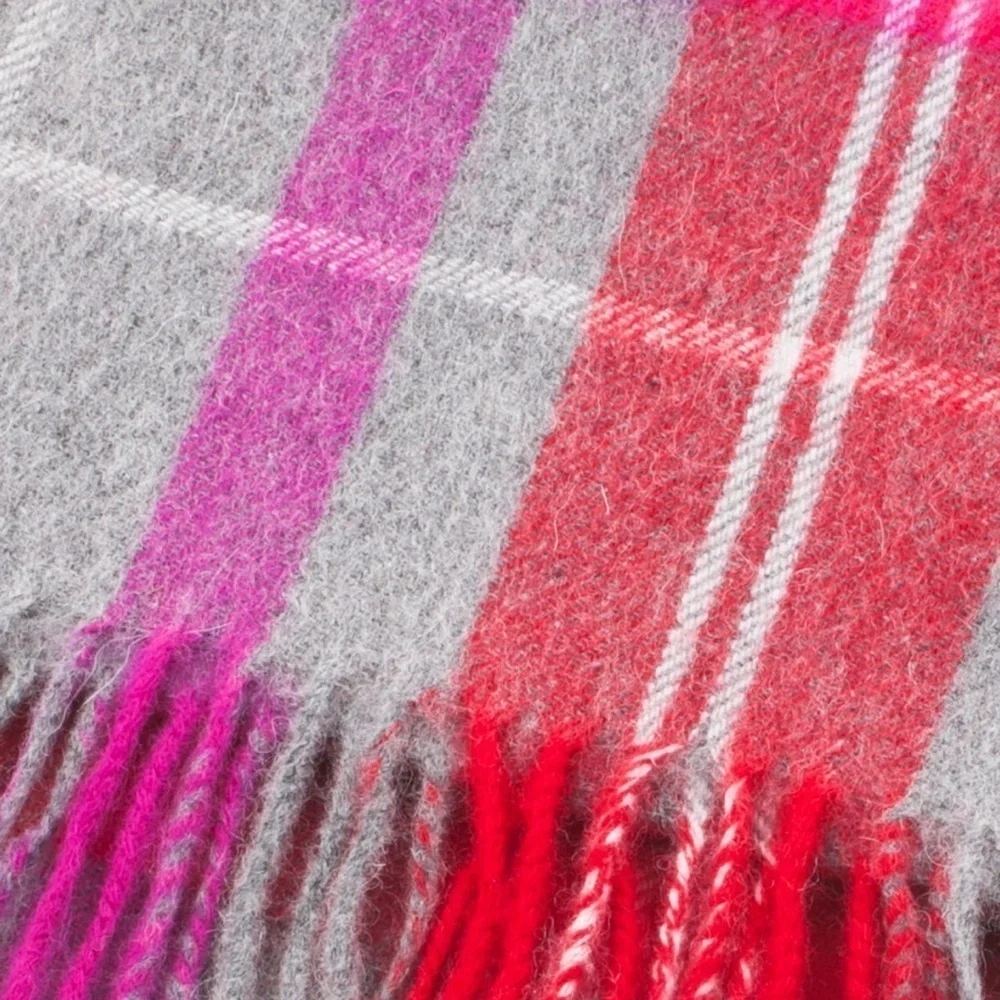 D07.2 EDINBURGH 100% LAMBSWOOL TARTAN SCARF TWEED TARTAN BRIGHT RED/GREY CHECK